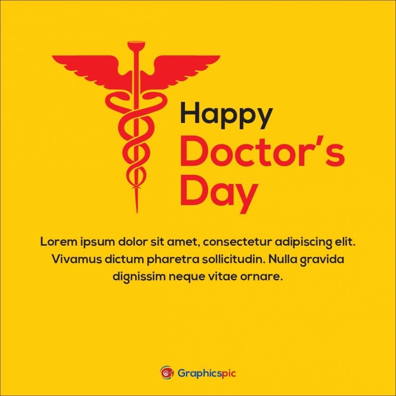 Happy doctors day with medical symbol caduceus with snakes & wings