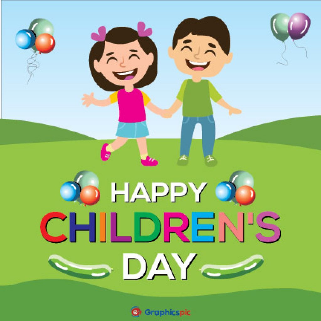 Happy children day greeting card with kids and balloons - free vector ...