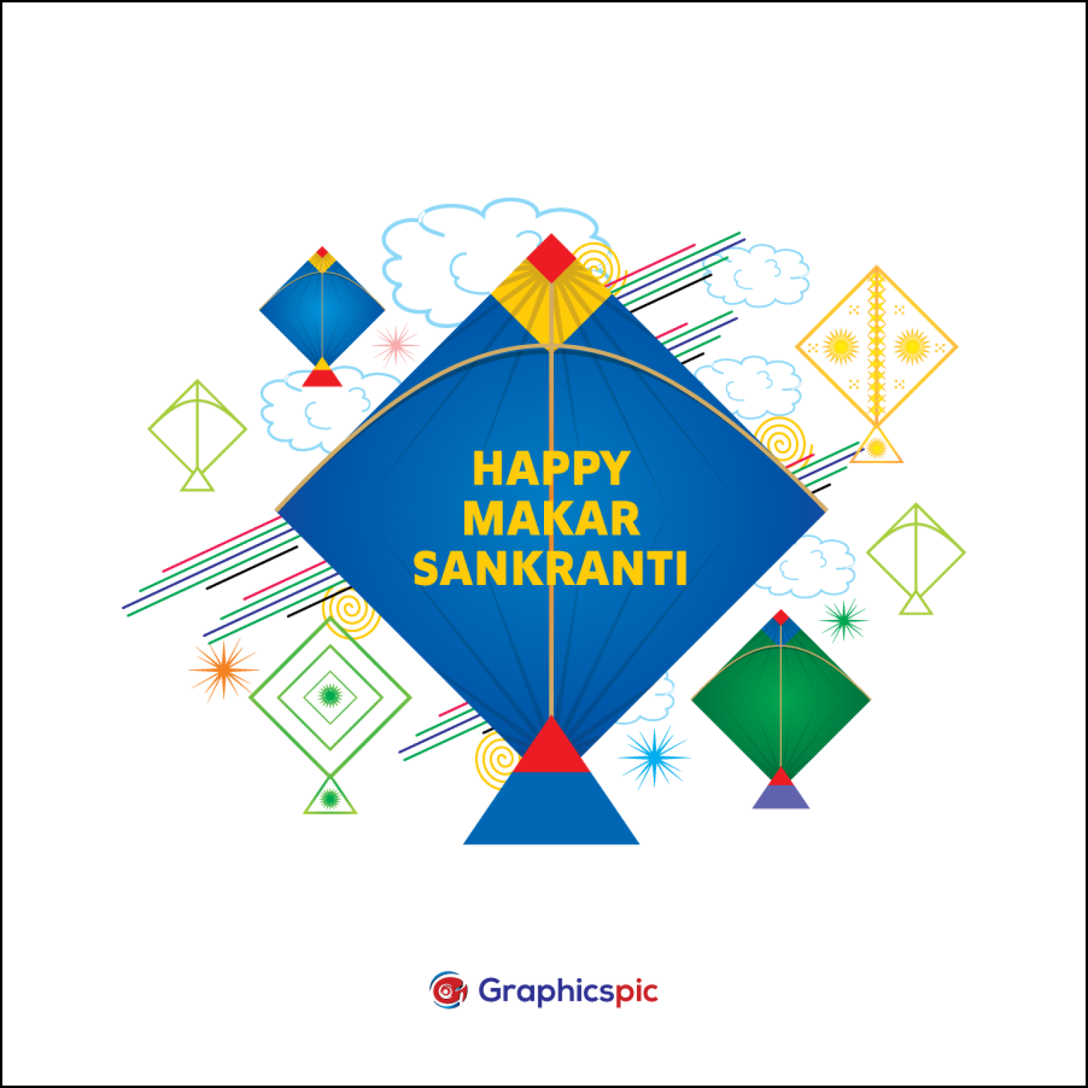 Happy Makar Sankranti Festival Post Card With Colorful Kites Free