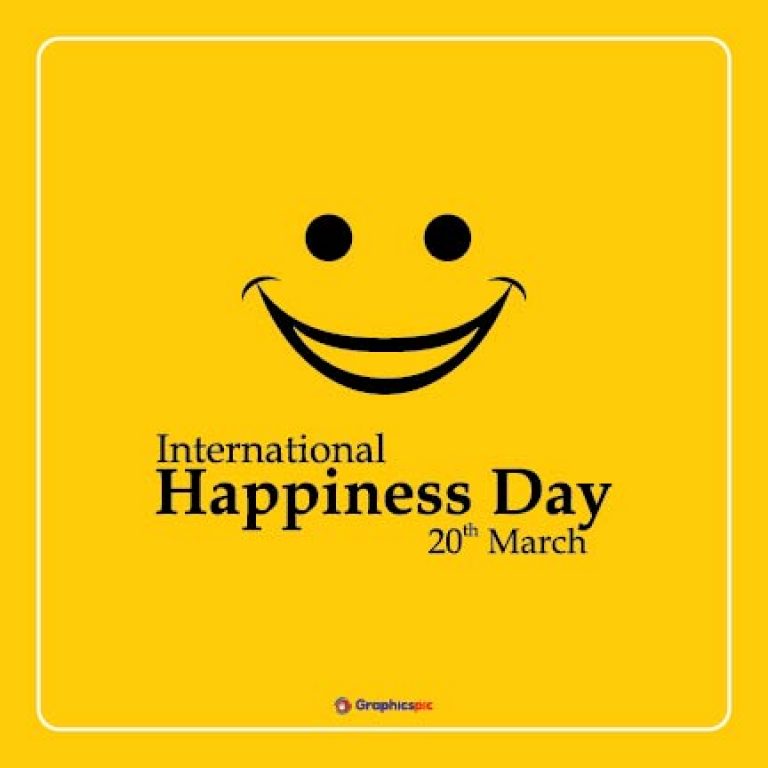 International happiness day vector design yellow background with smile