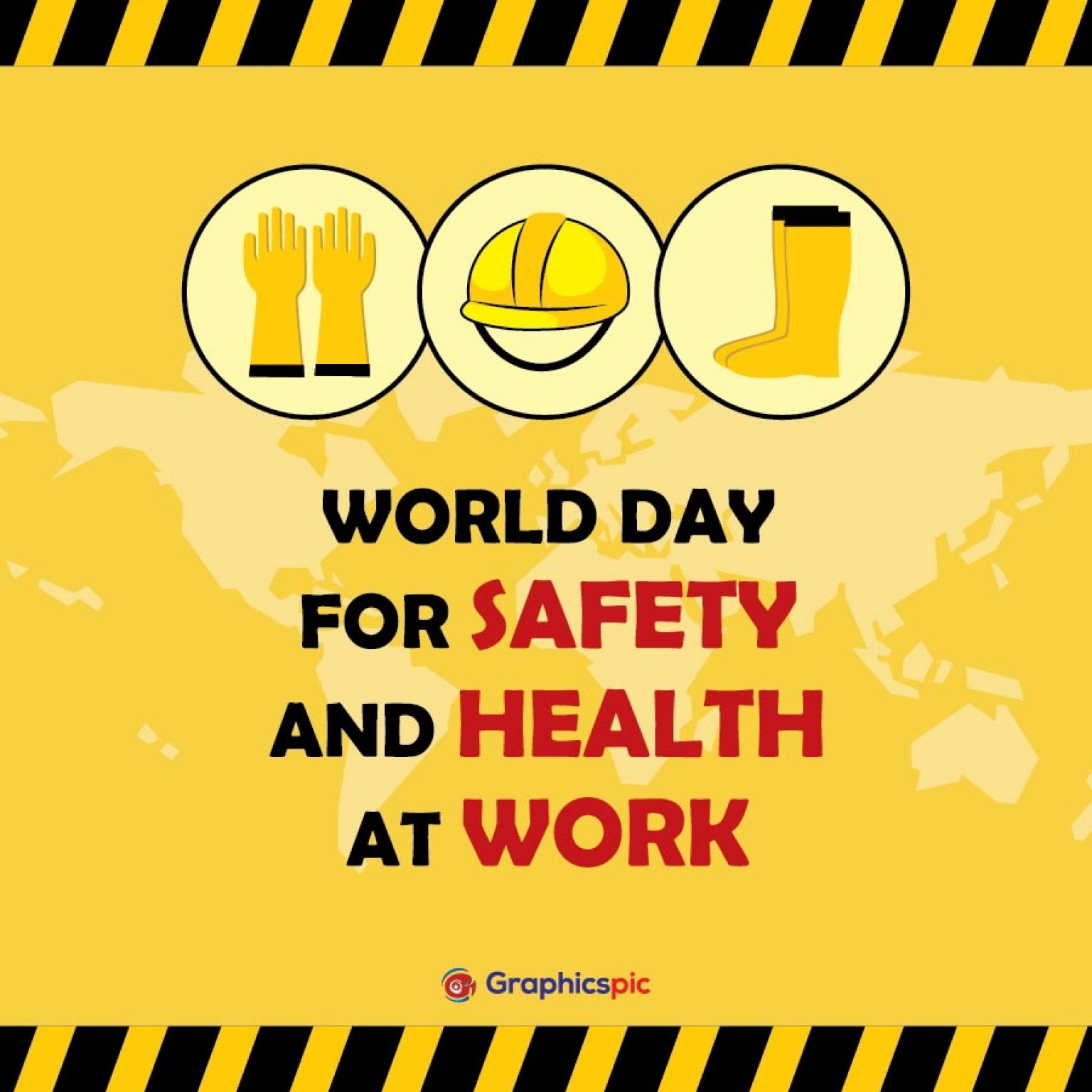 World day for safety and health at work with with world map & safety