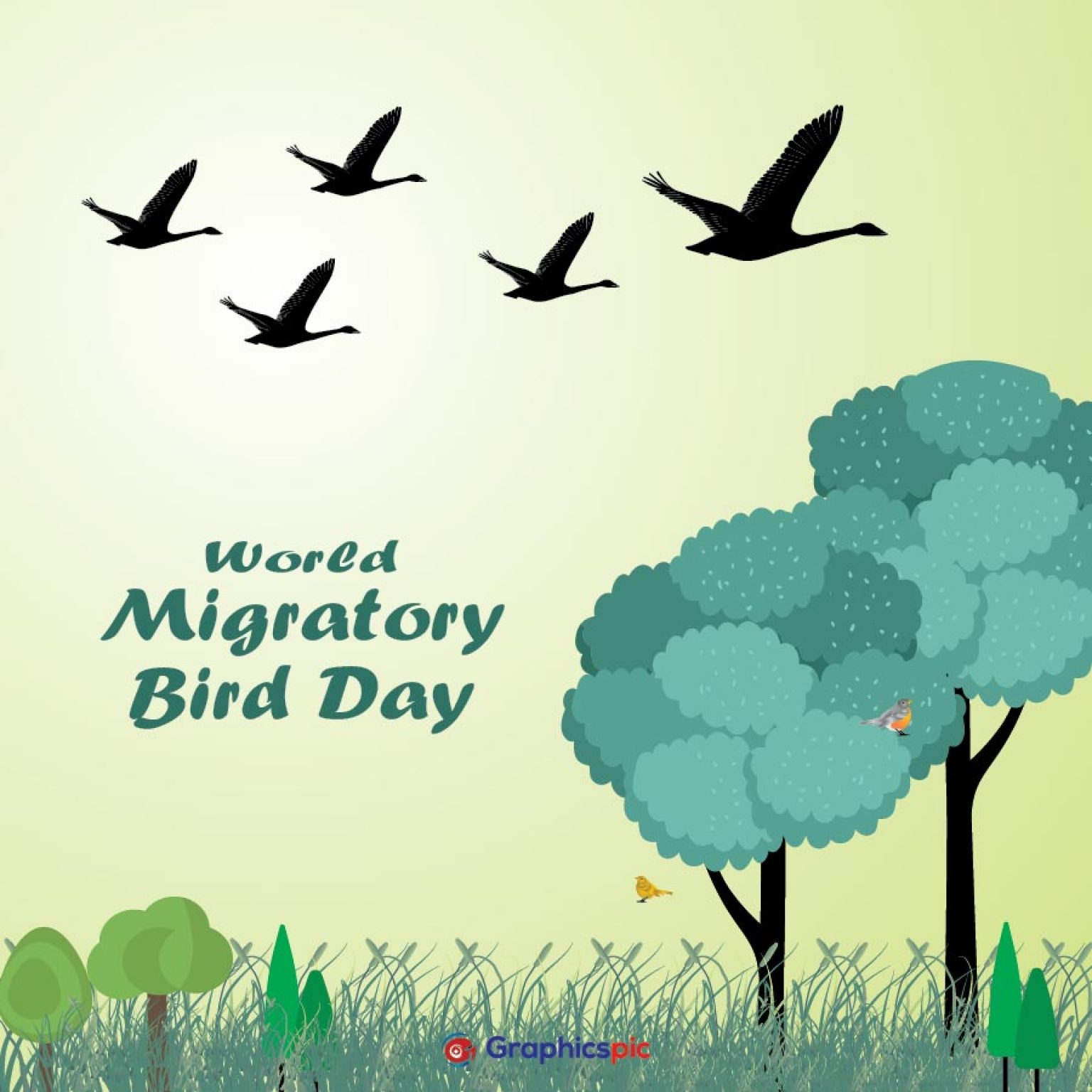World Migratory Bird Day, Field of grass and flying birds symbol free