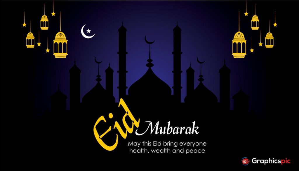 Realistic eid mubarak background with moon, lalten and mosque - Free ...