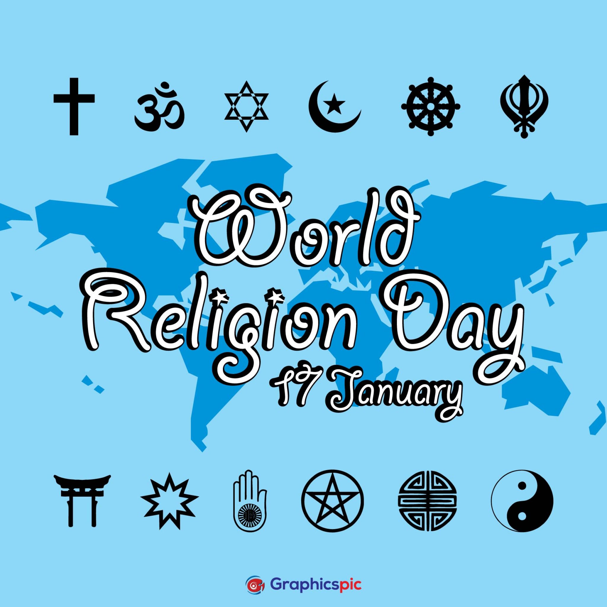 World religion day template illustration with world map free vector