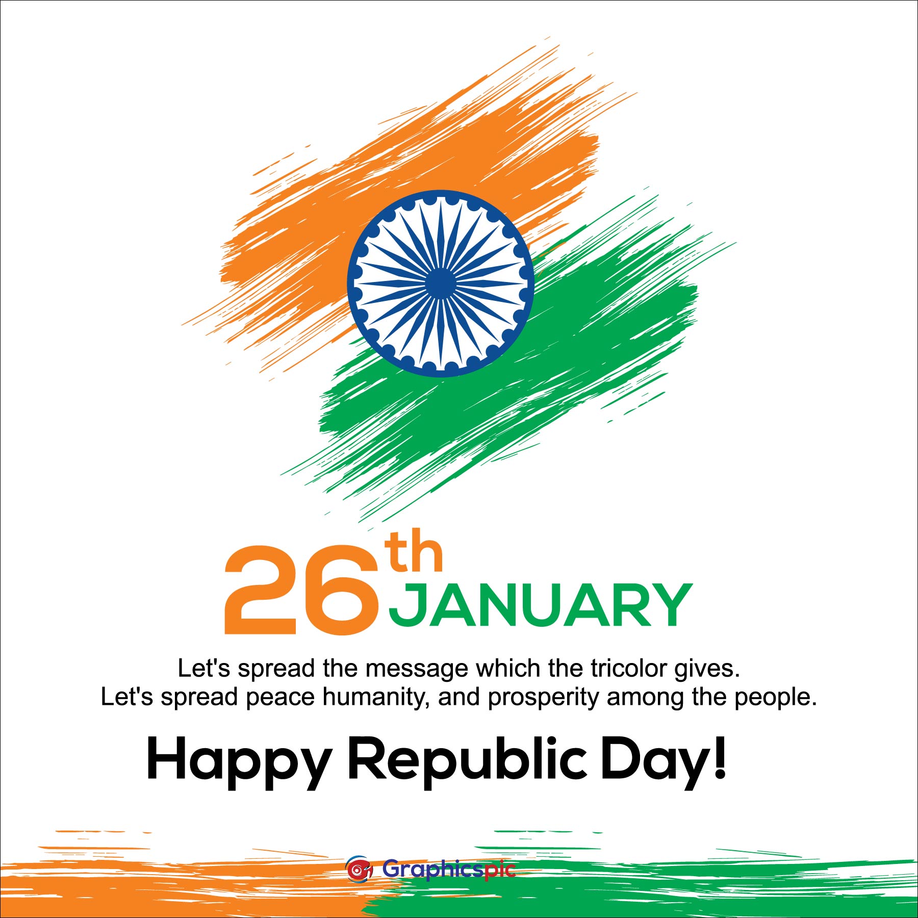 Happy Republic Day poster, or greeting card design, background photo with  text 26 January, Indian flag - free vector - Graphics Pic