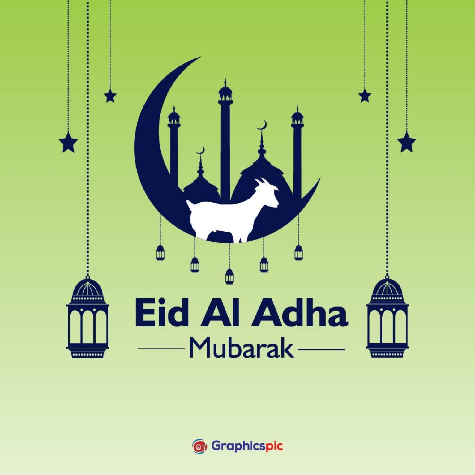 Flat eid al adha bakrid festival with goat icon illustration greeting ...